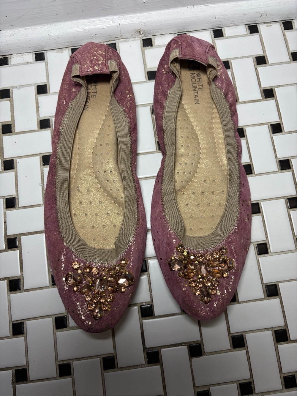 White Mountain Rose Pink Jeweled Ballet Flats